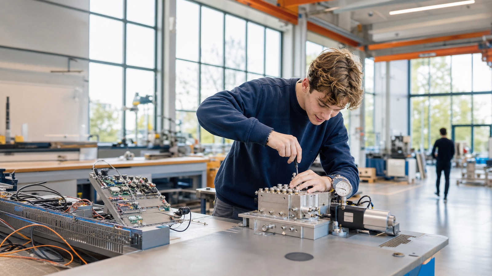 Student werkt geconcentreerd aan technische apparatuur