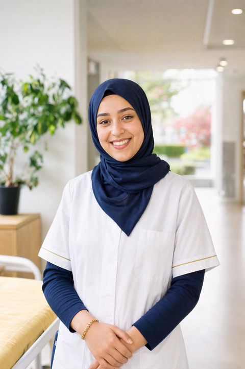 Lachende student in een lichte zorgomgeving